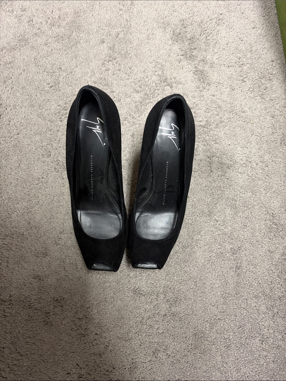 Giuseppe Zanotti Black Suede Peep-Toe Pumps
